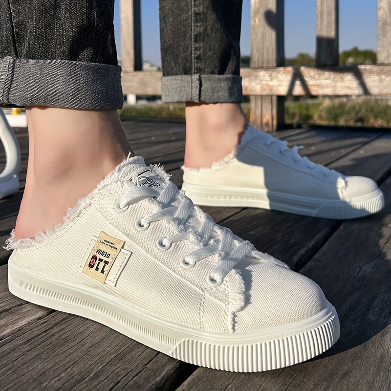 mens stylish backless canvas shoes breathable lightweight slip on casual slippers for outdoor walking spring and summer details 3