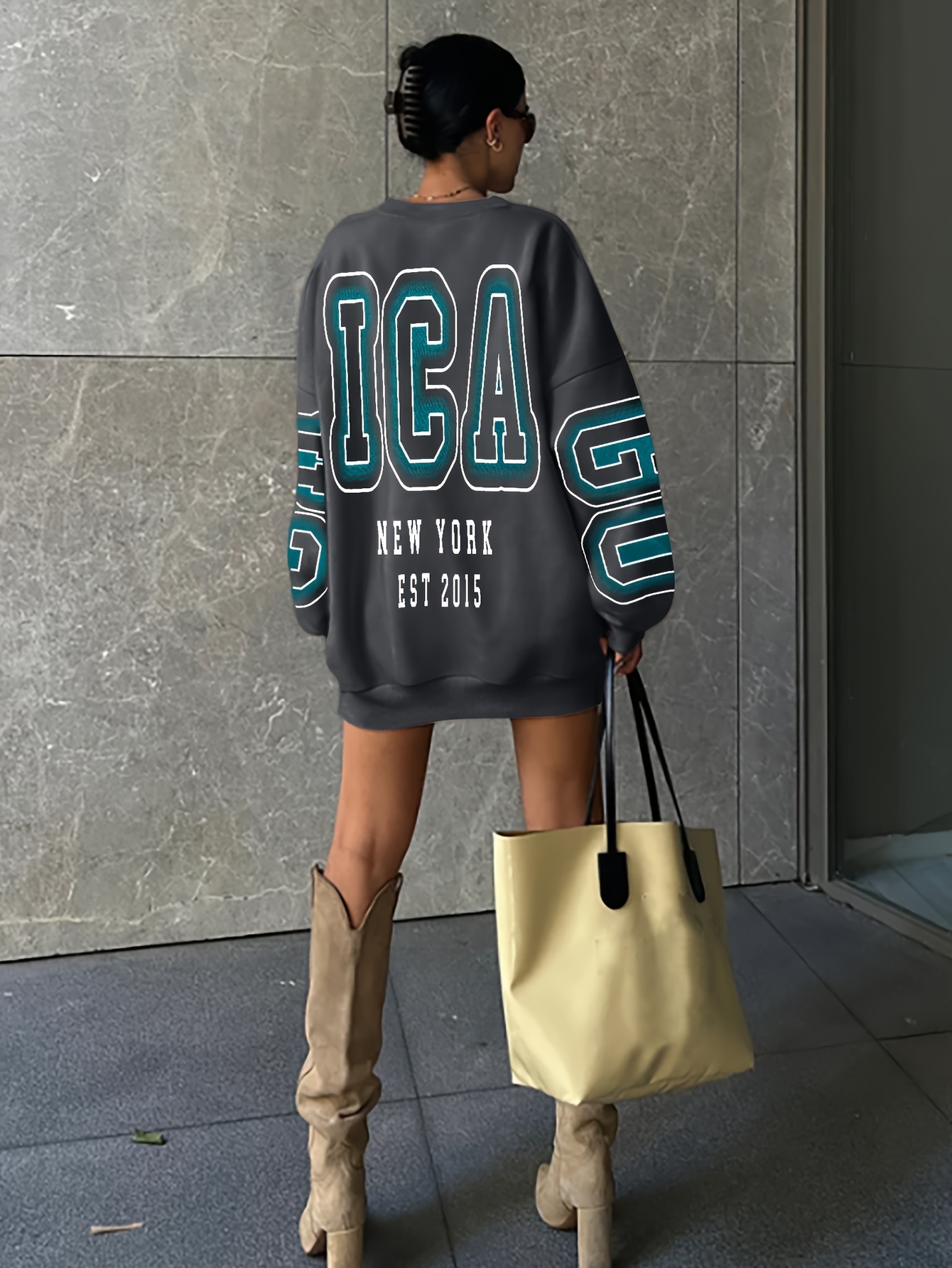 letter print drop shoulder sweatshirt casual long sleeve crew neck sweatshirt for fall winter womens clothing details 44