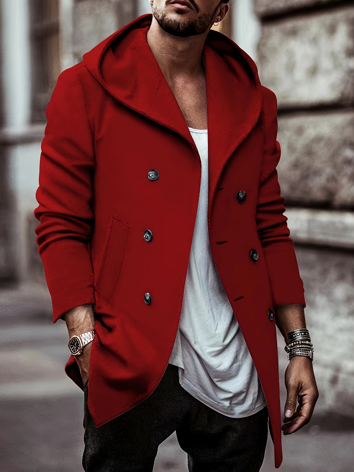 cotton blend mens trendy retro hooded long sleeve coat windbreaker stylish long overcoat for autumn winter details 28
