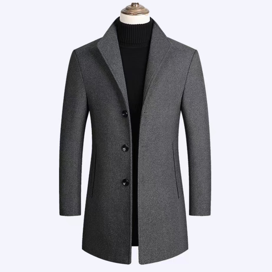 new mens business coat slim long woolen coat details 4