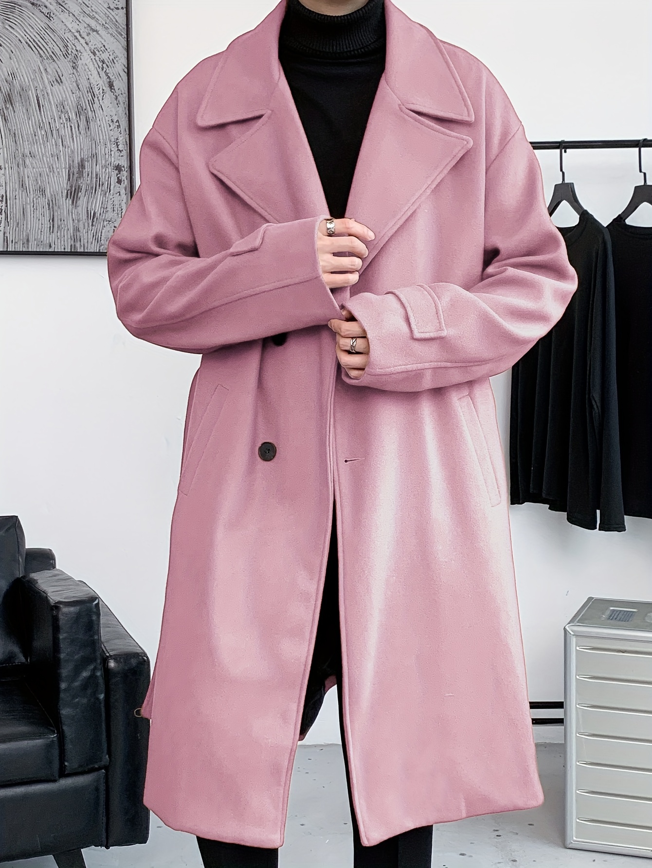 mens elegant single breasted trench coat casual lapel overcoat for fall winter details 30