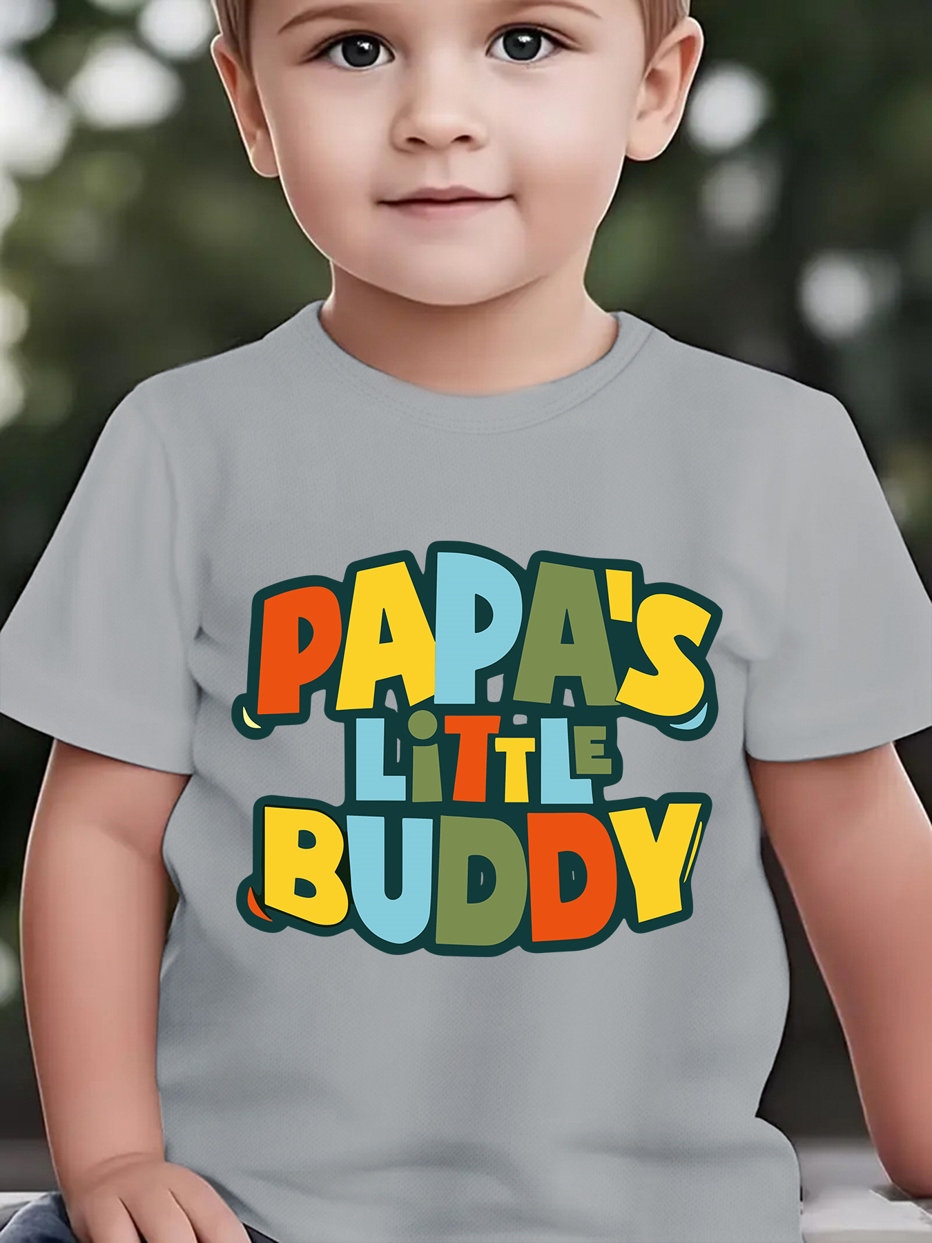 Summer Boys' Stylish Short-Sleeve T-Shirt with The Cartoon Print 'PAPA'S LITTLE BUDDY' for Outdoor Casual Wear, Model NY-DX3974