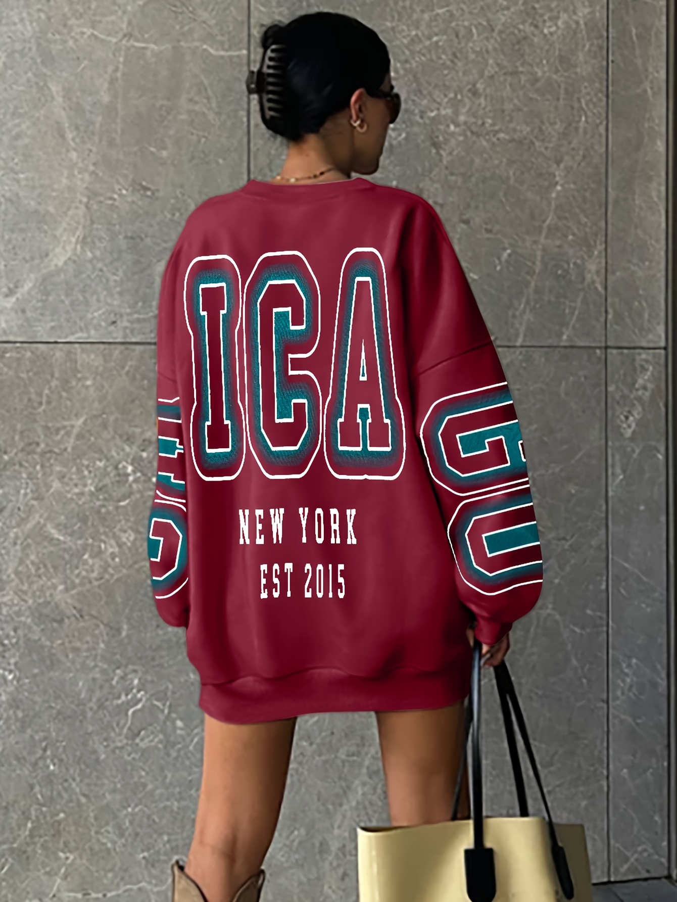 letter print drop shoulder sweatshirt casual long sleeve crew neck sweatshirt for fall winter womens clothing details 39