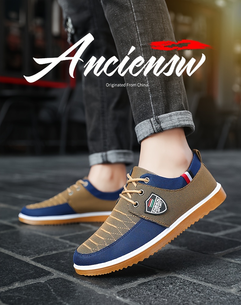 mens casual canvas shoes breathable wear resistant anti skid lace up shoes for outdoor daily spring and autumn details 0