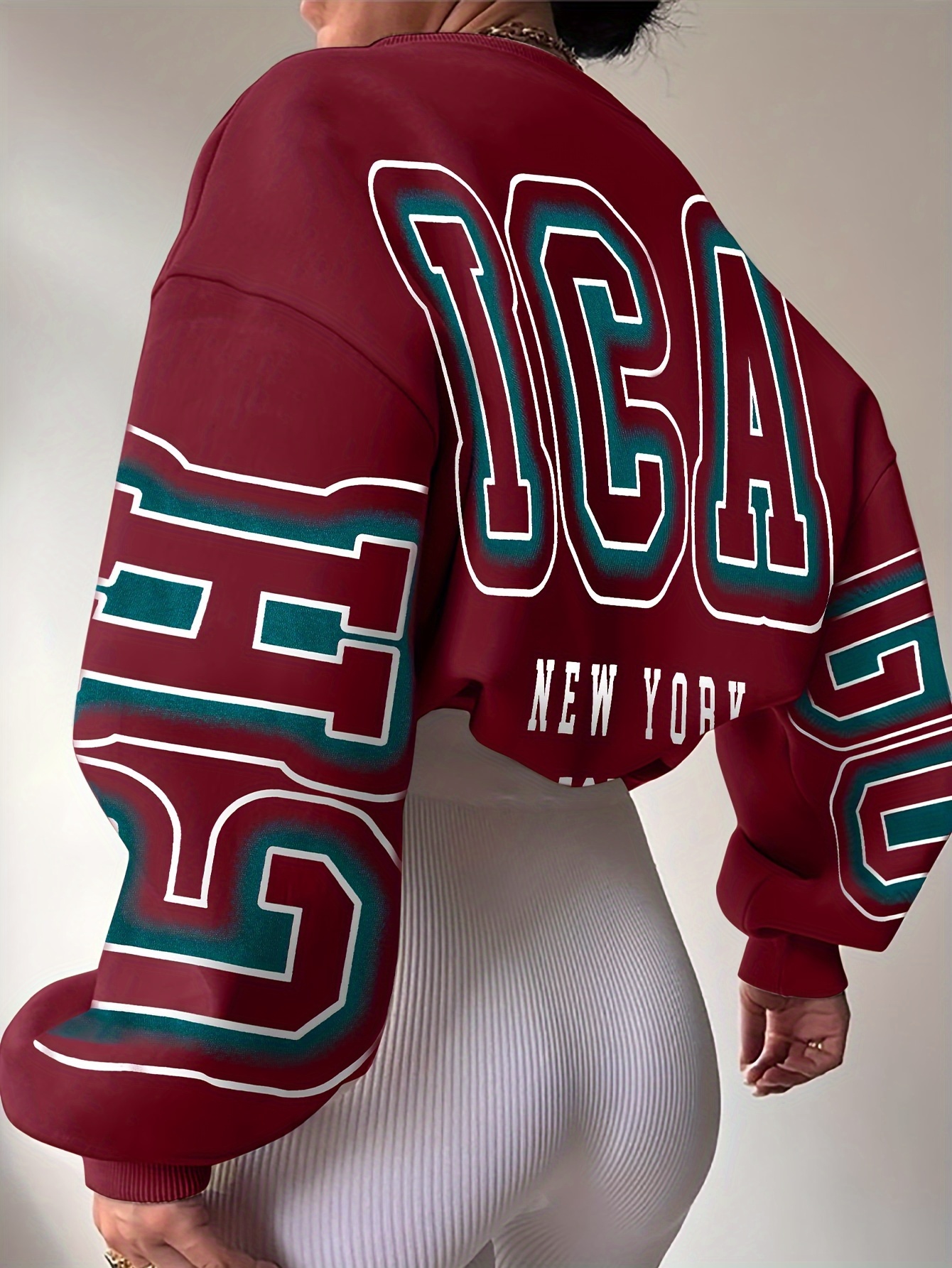 letter print drop shoulder sweatshirt casual long sleeve crew neck sweatshirt for fall winter womens clothing details 35