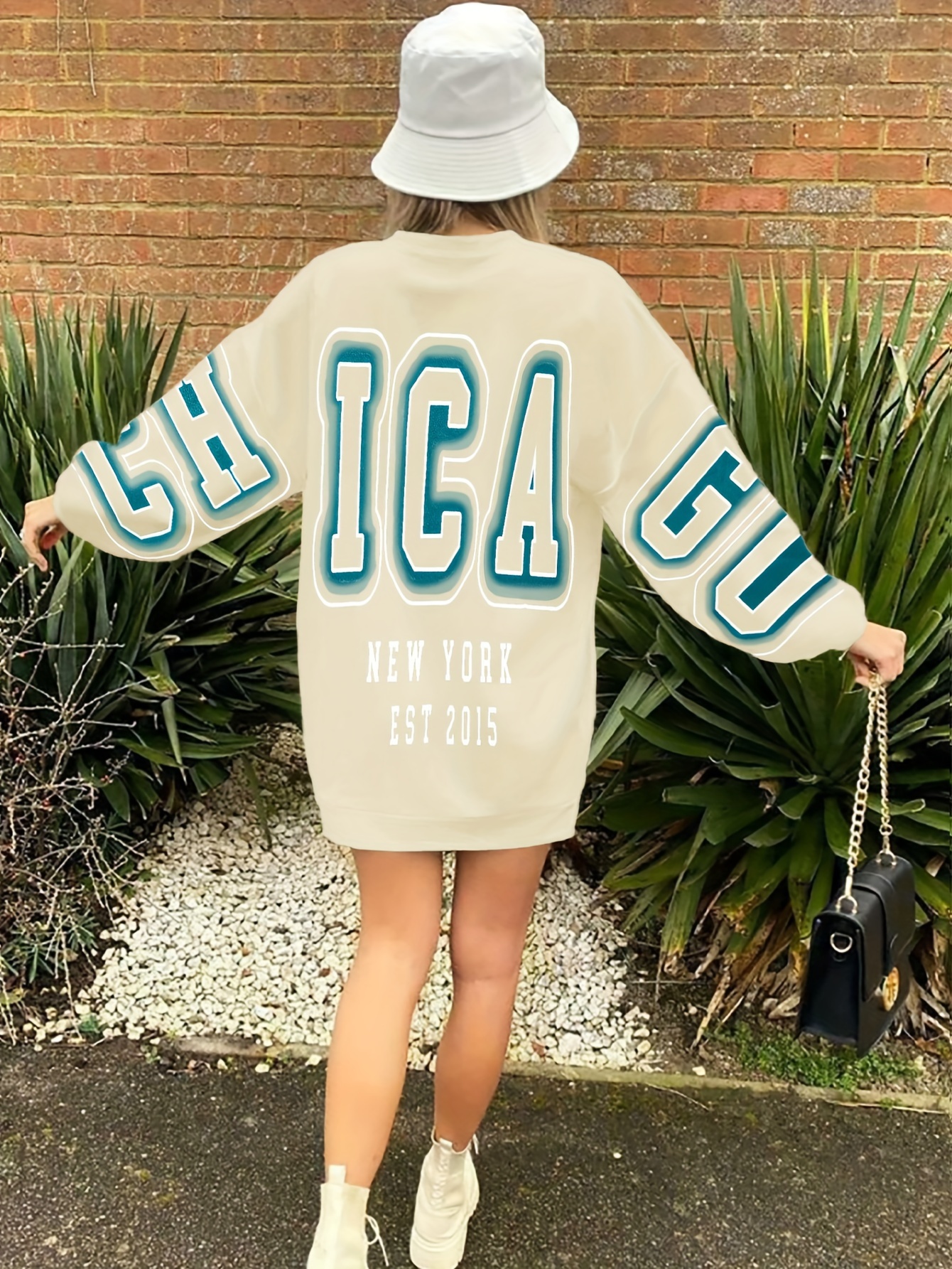 letter print drop shoulder sweatshirt casual long sleeve crew neck sweatshirt for fall winter womens clothing details 32