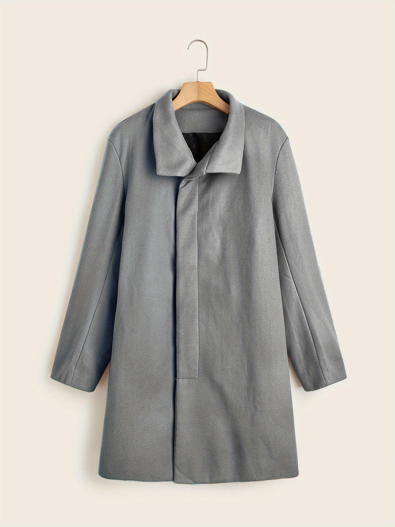 mens trendy retro solid long sleeve coat windbreaker lapel long overcoat for autumn winter details 19