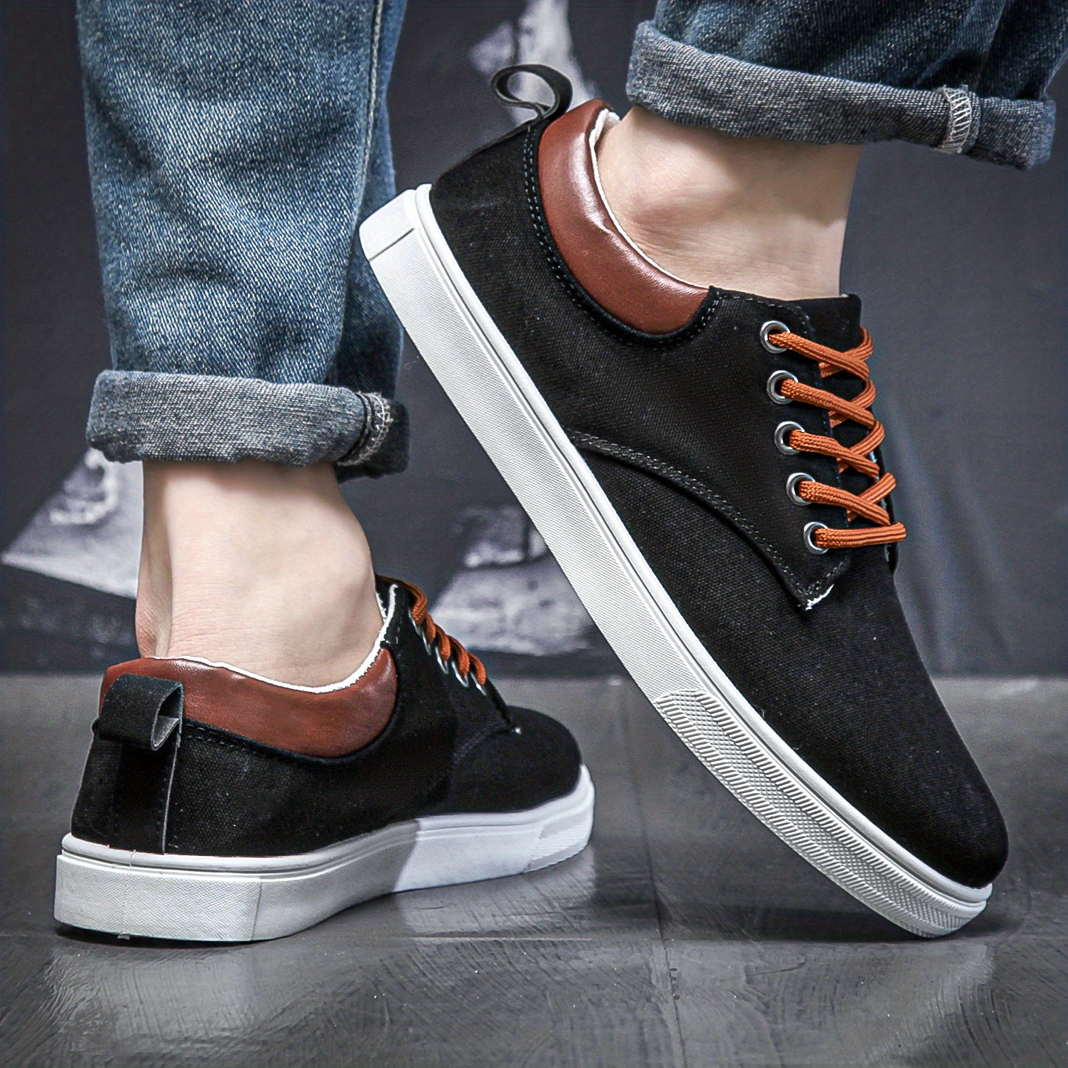 mens lace up canvas sneakers skate shoes with good grip breathable details 0