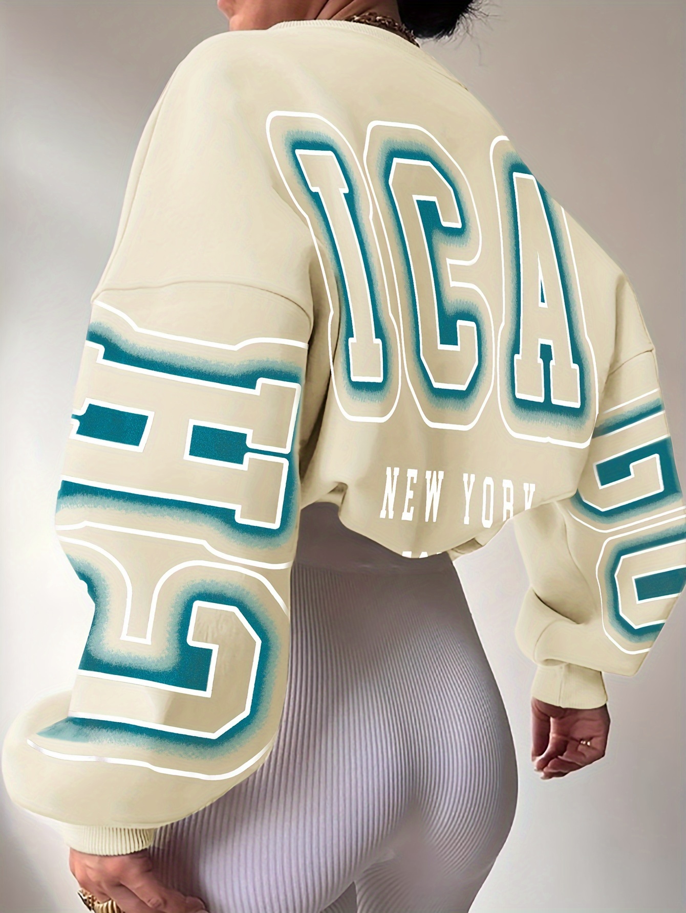 letter print drop shoulder sweatshirt casual long sleeve crew neck sweatshirt for fall winter womens clothing details 30