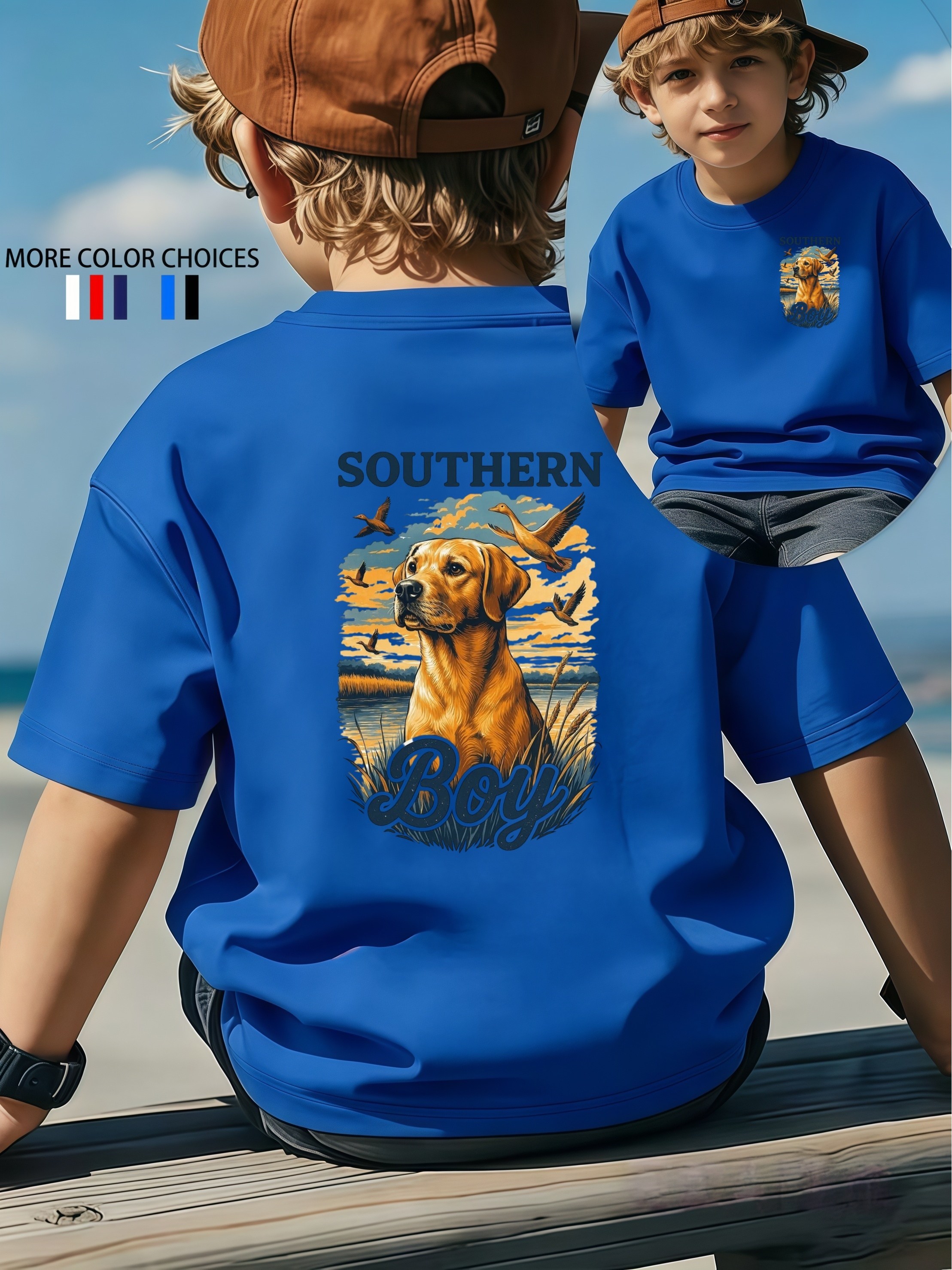 Boys Southern Boy Double-Sided Print T-Shirt | Summer Kids T-Shirt Vintage Country Style Breathable Top | Perfect for Family Camping/Fishing Trips/Gatherings | Ideal Gift Kids Love It
