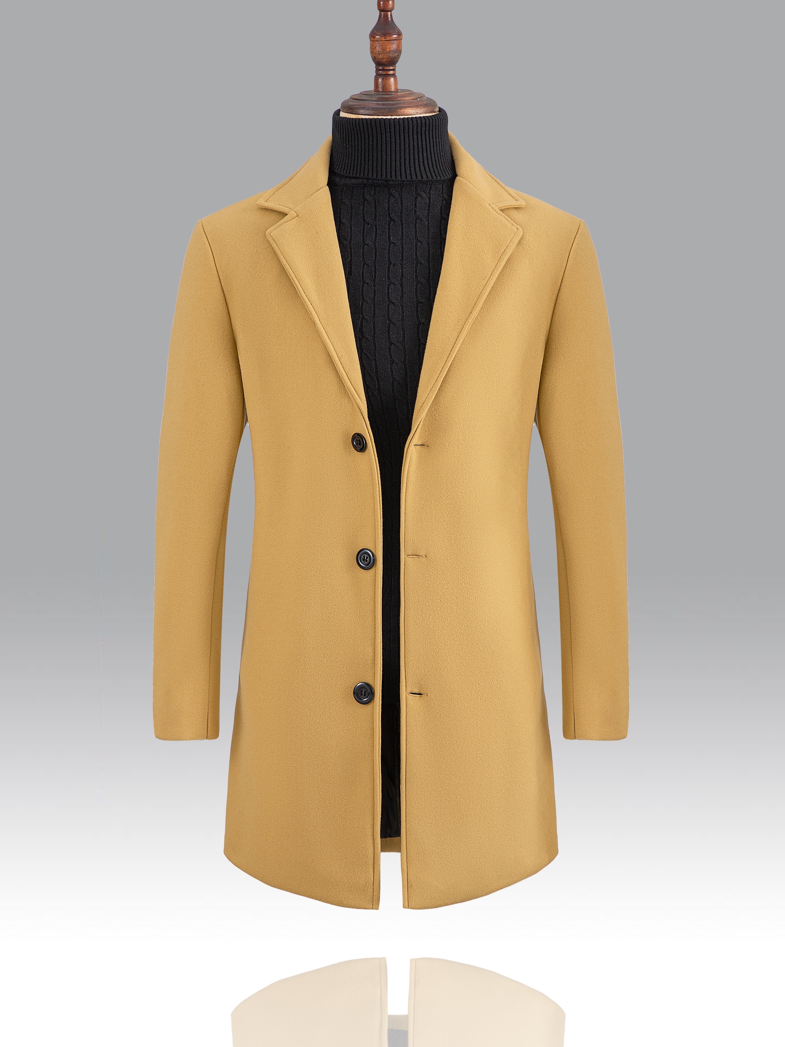 classic design warm coat mens semi formal mid length button up lapel coat for fall winter business details 10