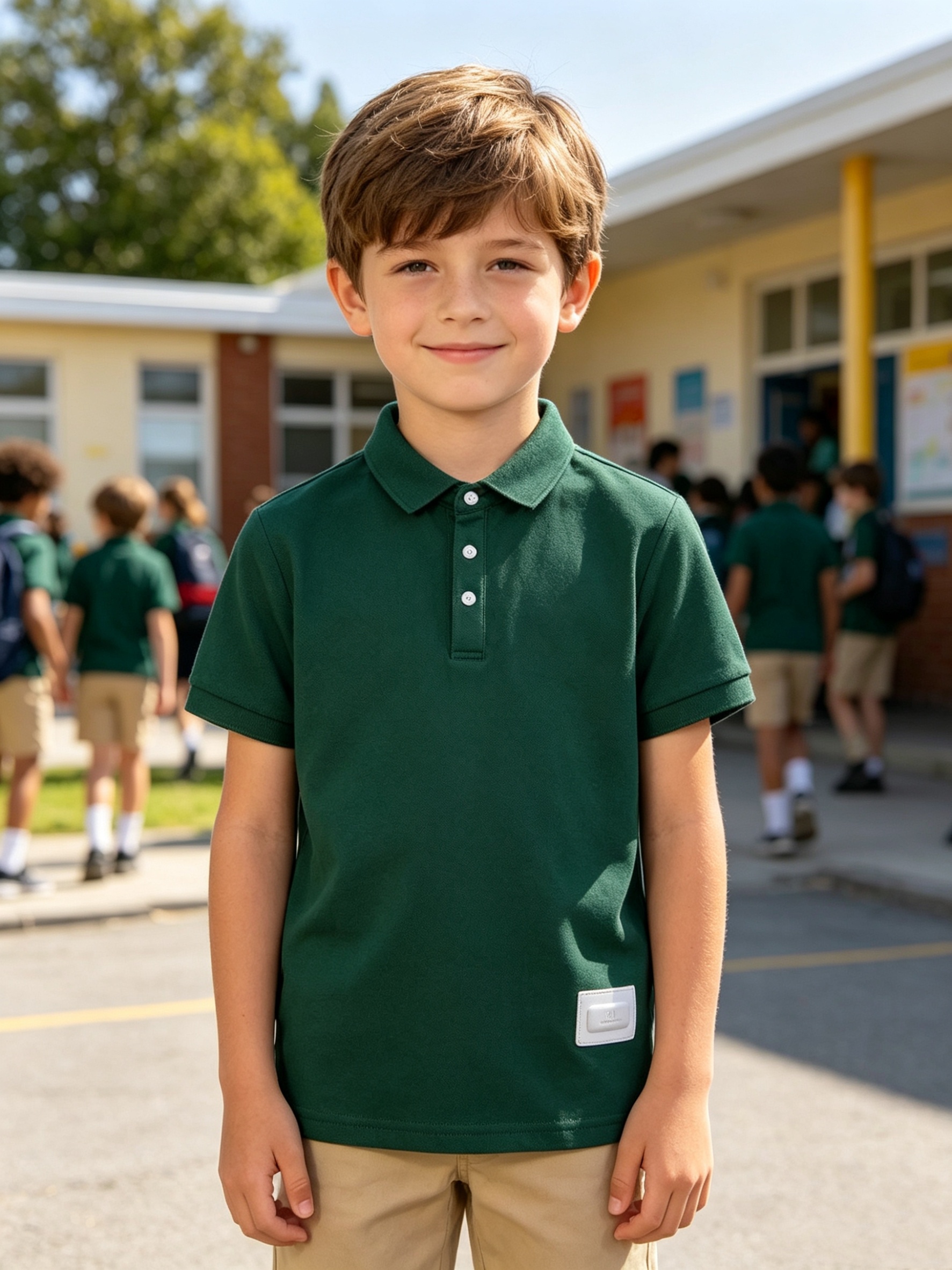 Summer! Solid Color Short-Sleeve Polo Shirt for Kids, Simple Label Design, Wrinkle-Resistant, Not Easily Deformed, Fresh and Breathable T-Shirt Top, Preppy Style, Boys' Daily Wear Lapel Shirt, Summer, Regular Fit