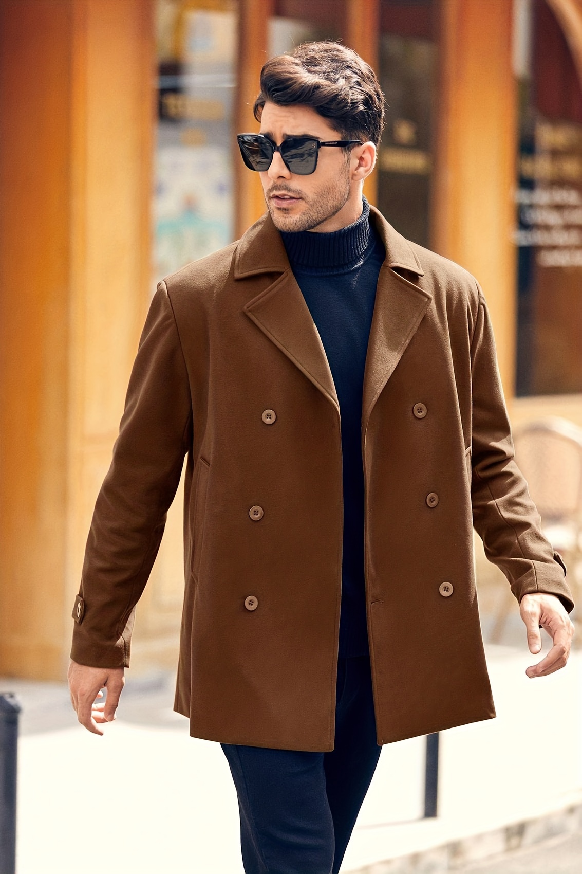 mens elegant trench coat mature double breasted overcoat for fall winter details 4