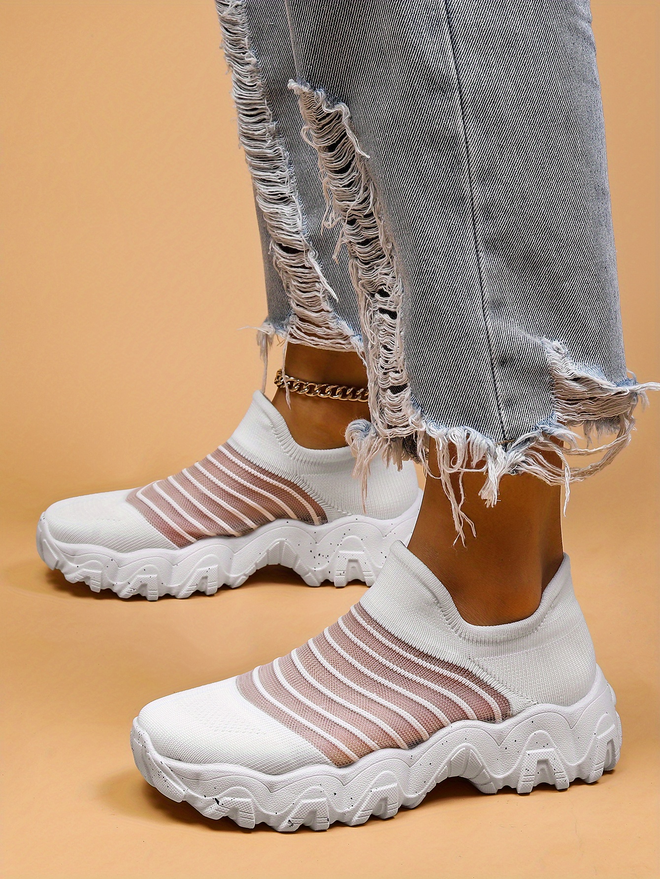 womens mesh panel sock sneakers slip on low top round toe breathable flatform shoes outdoor comfy sporty shoes details 10