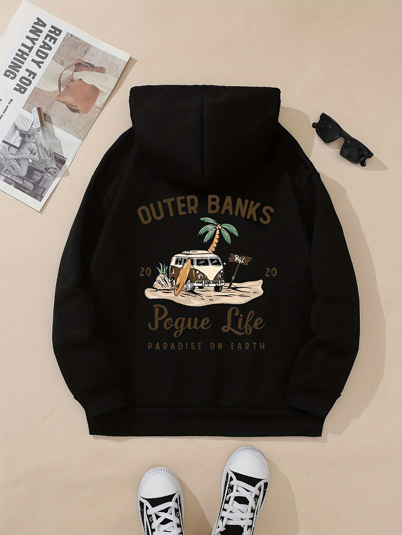 pogue life print hoodie casual pocket long sleeve drawstring hoodies sweatshirt womens clothing details 30