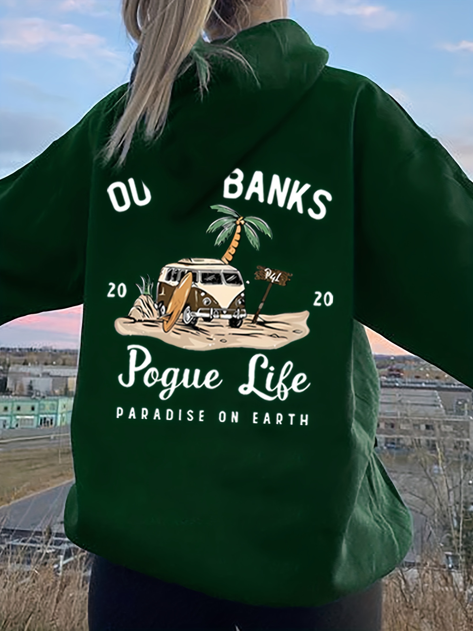 pogue life print hoodie casual pocket long sleeve drawstring hoodies sweatshirt womens clothing details 5