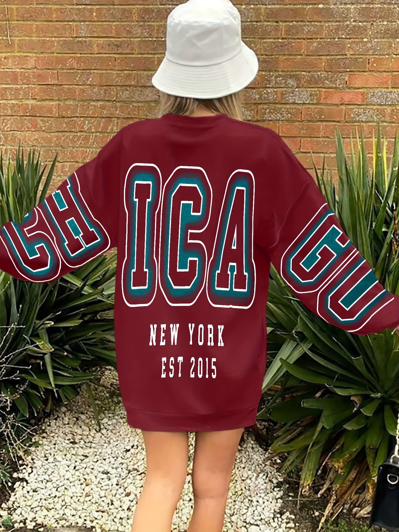 letter print drop shoulder sweatshirt casual long sleeve crew neck sweatshirt for fall winter womens clothing details 38