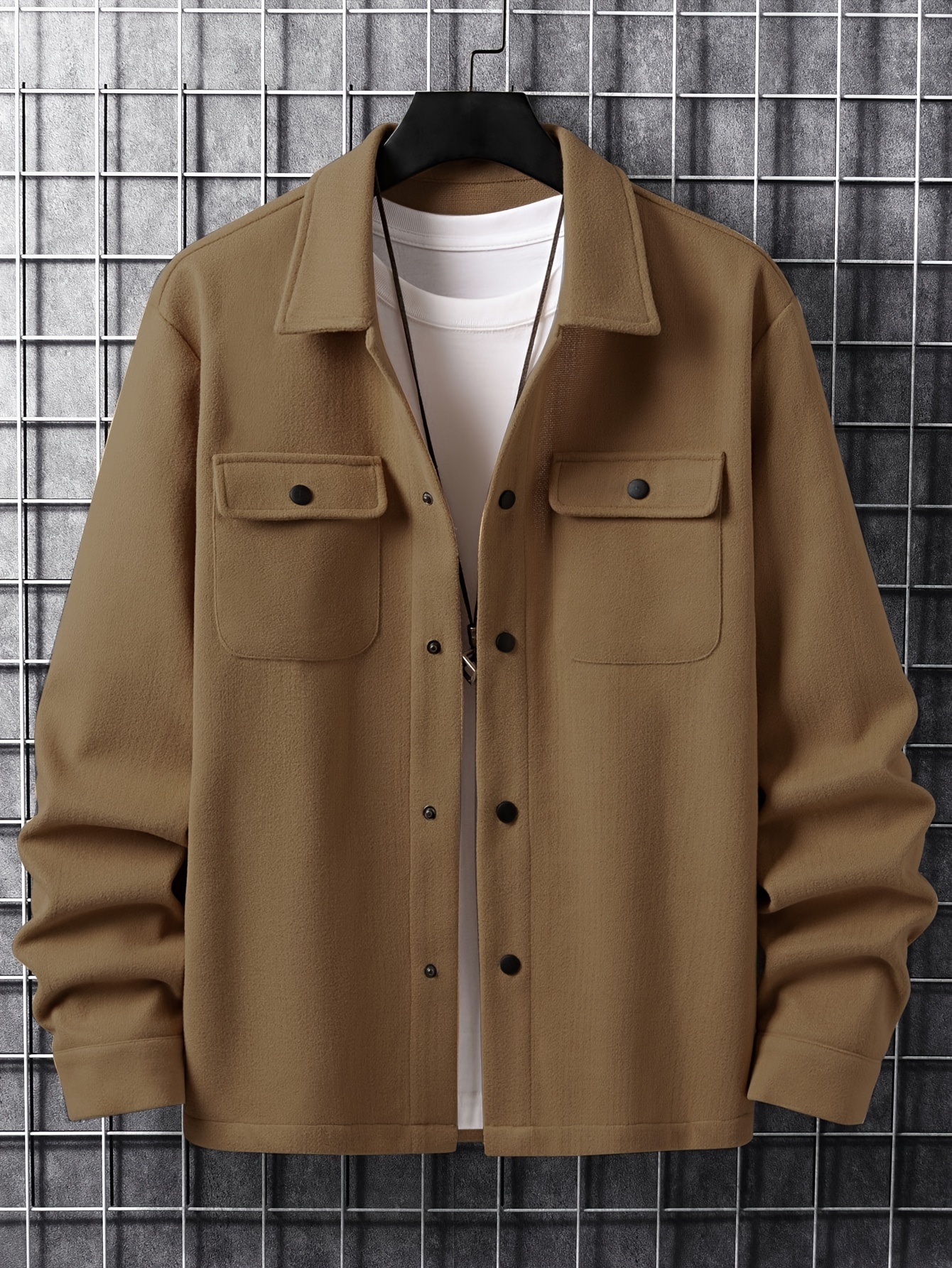 mens casual woolen flap pocket jacket chic button up mature coat for fall winter details 12