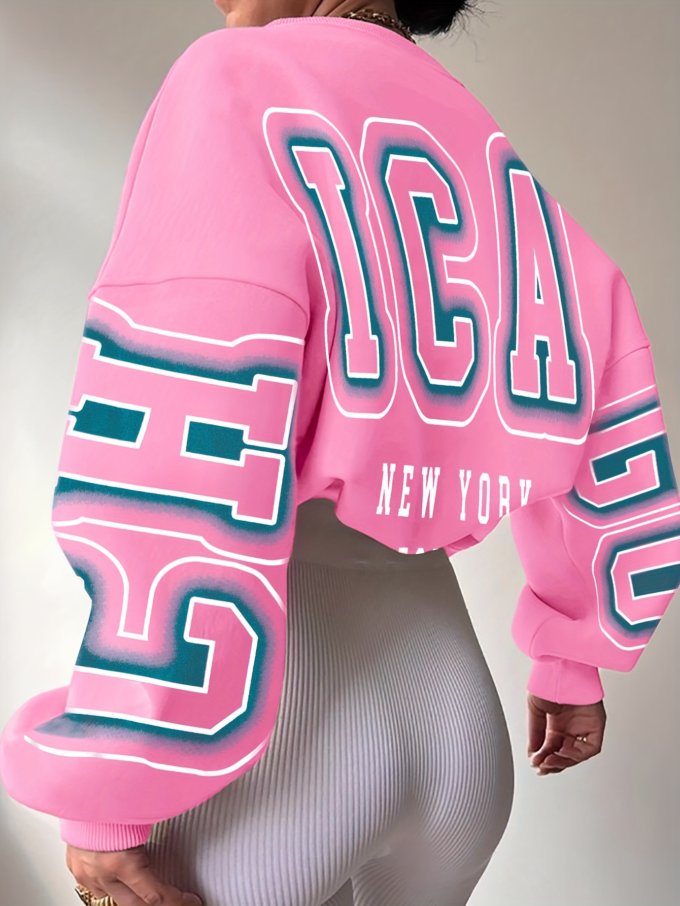 letter print drop shoulder sweatshirt casual long sleeve crew neck sweatshirt for fall winter womens clothing details 10