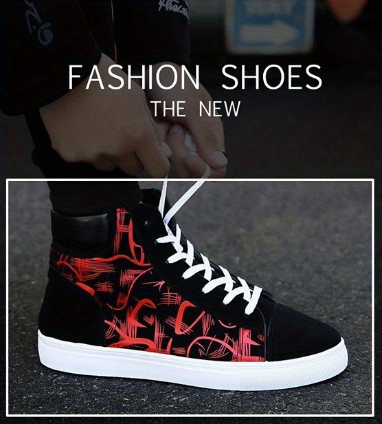 mens graphic high top canvas skate shoes with good grip breathable lace up sneakers details 1