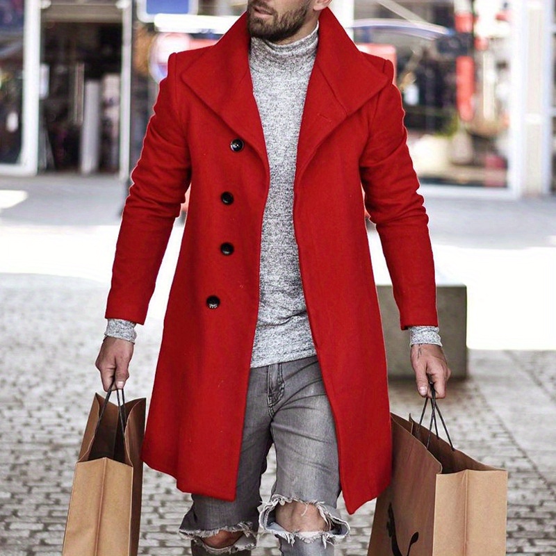 mens trendy retro solid long sleeve coat windbreaker lapel long overcoat for autumn winter details 6