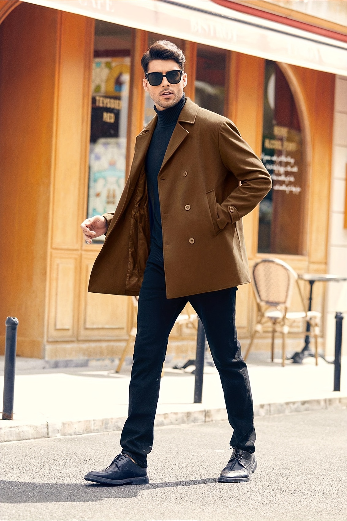 mens elegant trench coat mature double breasted overcoat for fall winter details 2