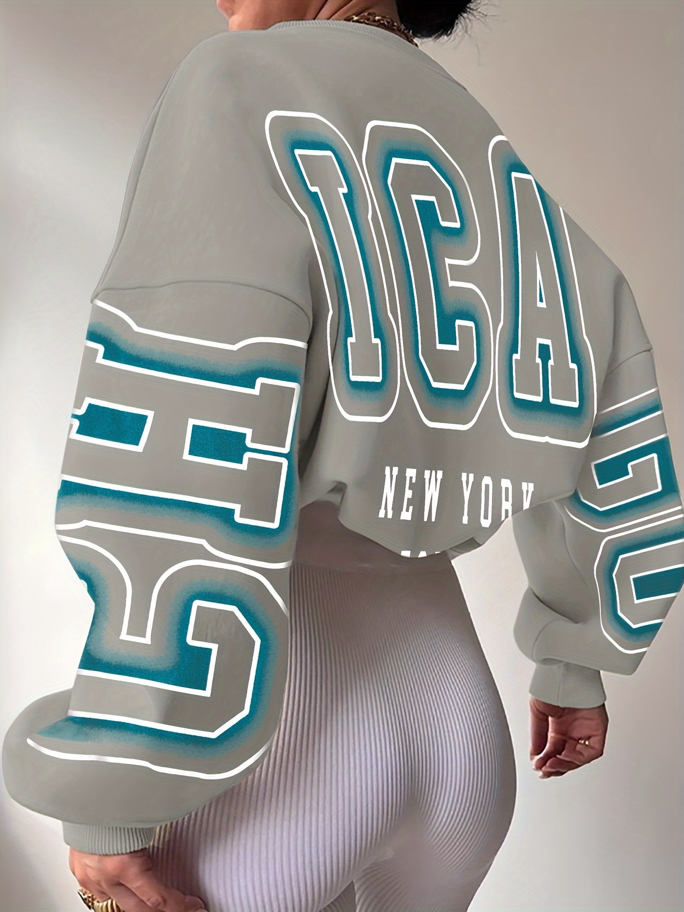 letter print drop shoulder sweatshirt casual long sleeve crew neck sweatshirt for fall winter womens clothing details 5