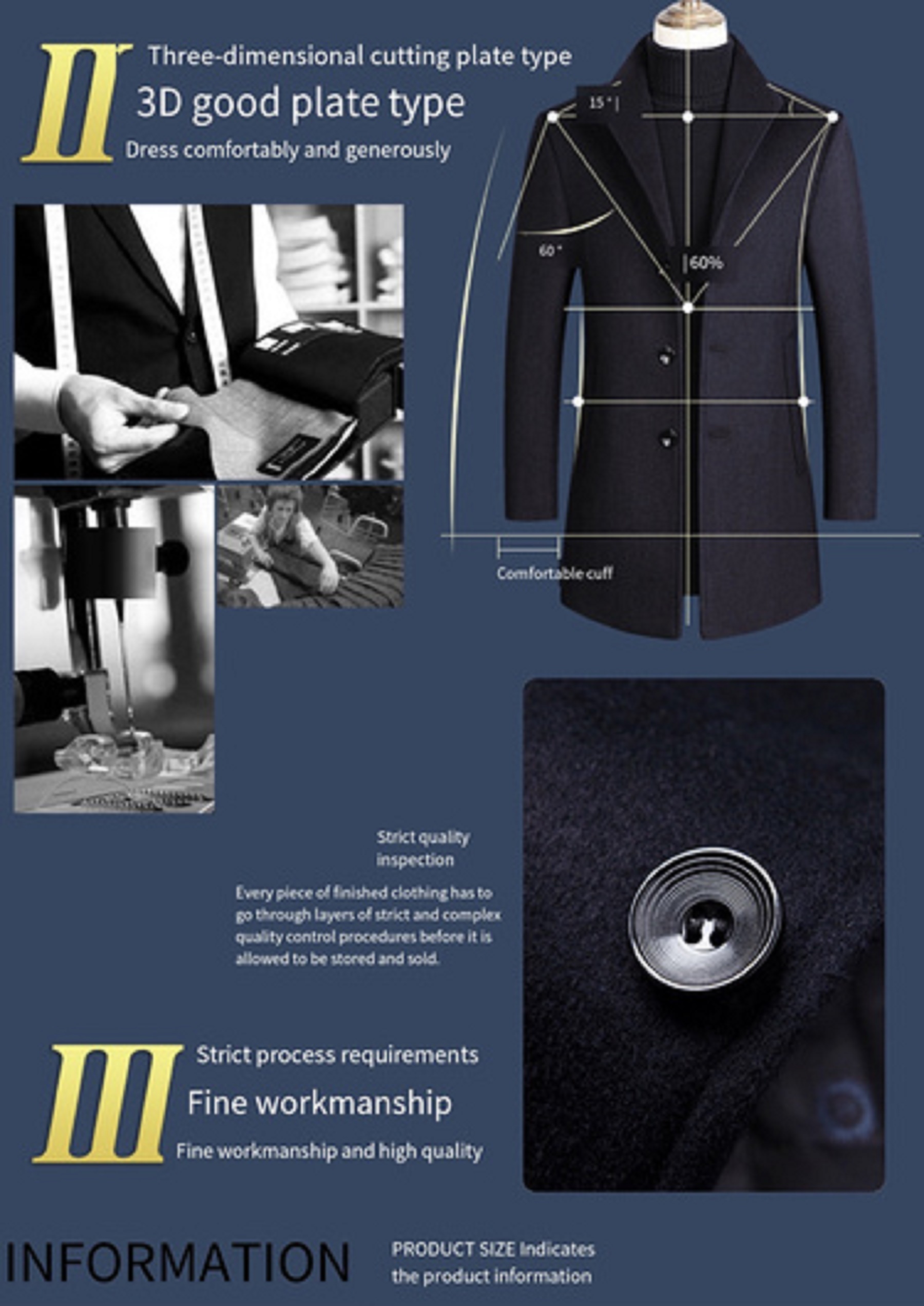 new mens business coat slim long woolen coat details 2