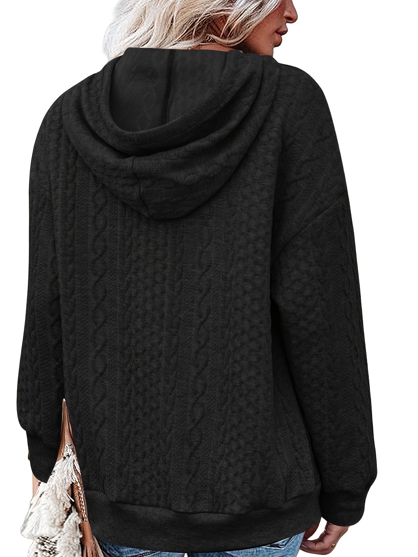 textured drawstring hoodies, textured drawstring hoodies casual long sleeve versatile sweatshirt womens clothing details 1