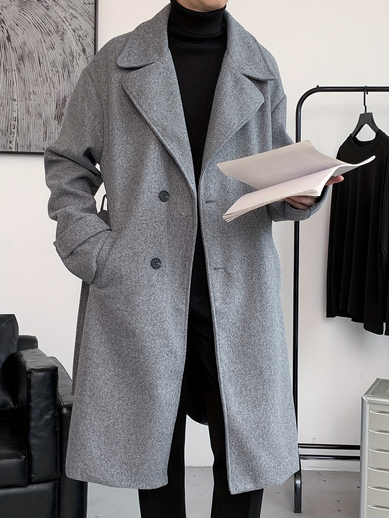 mens elegant single breasted trench coat casual lapel overcoat for fall winter details 14