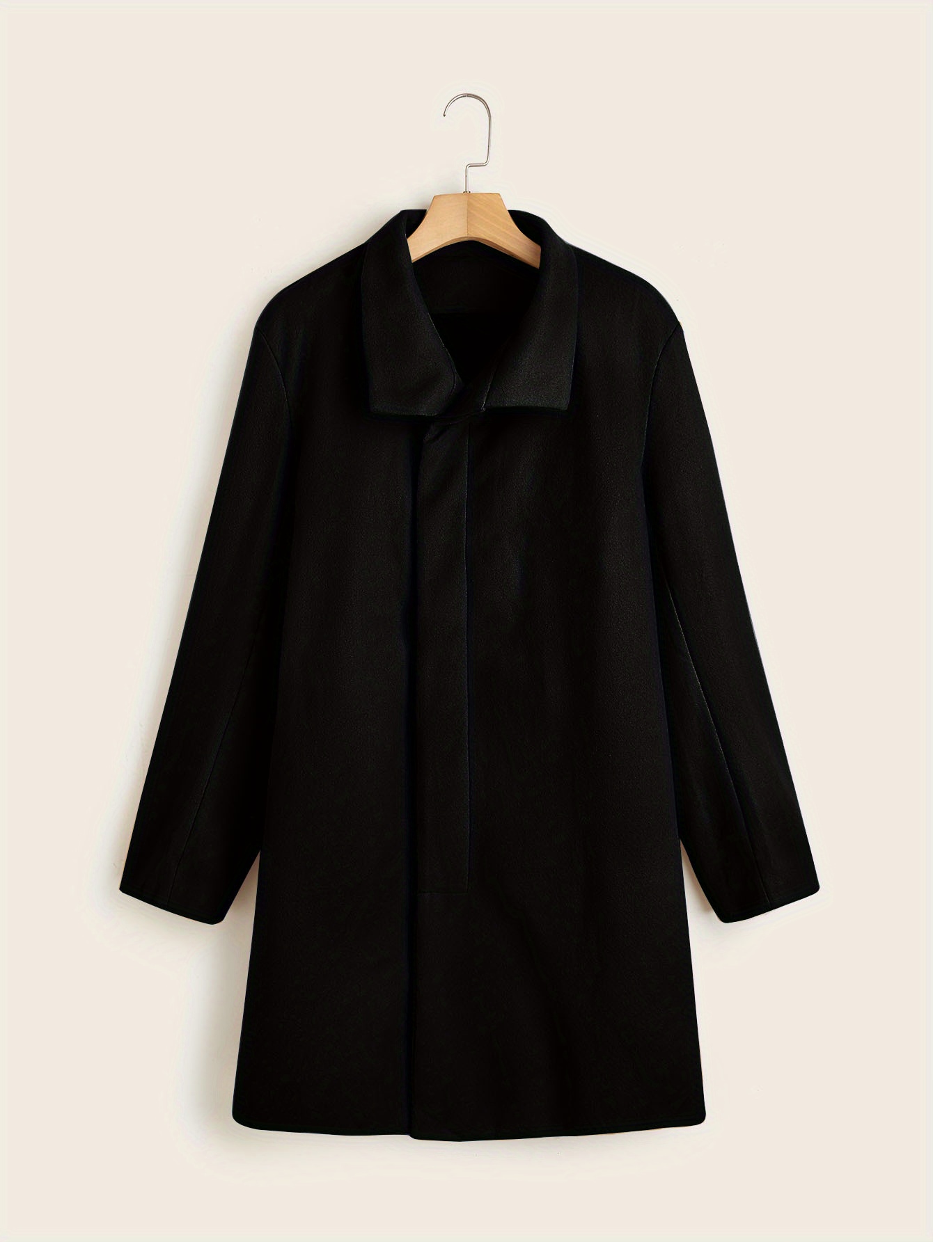 mens trendy retro solid long sleeve coat windbreaker lapel long overcoat for autumn winter details 13