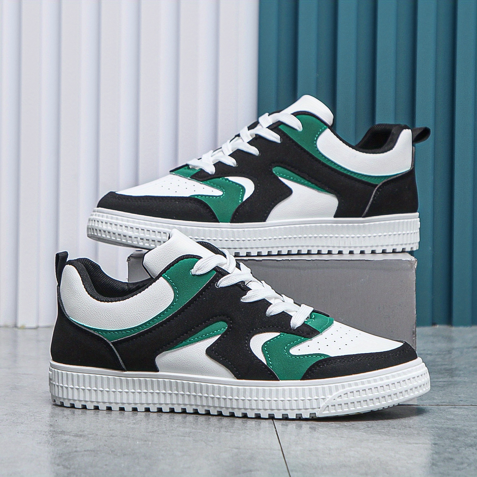 womens fashion color block sneakers causal microfiber synthetic leather lace up shoes versatile sports shoes details 1