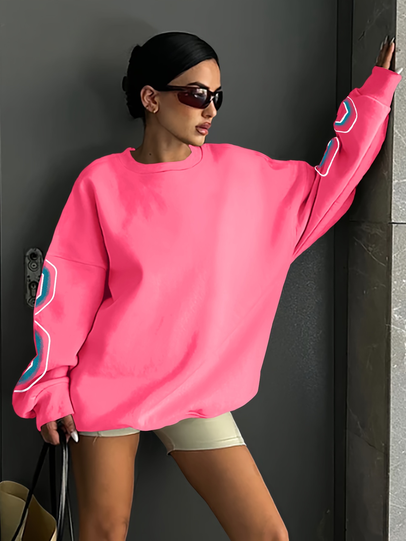 letter print drop shoulder sweatshirt casual long sleeve crew neck sweatshirt for fall winter womens clothing details 1