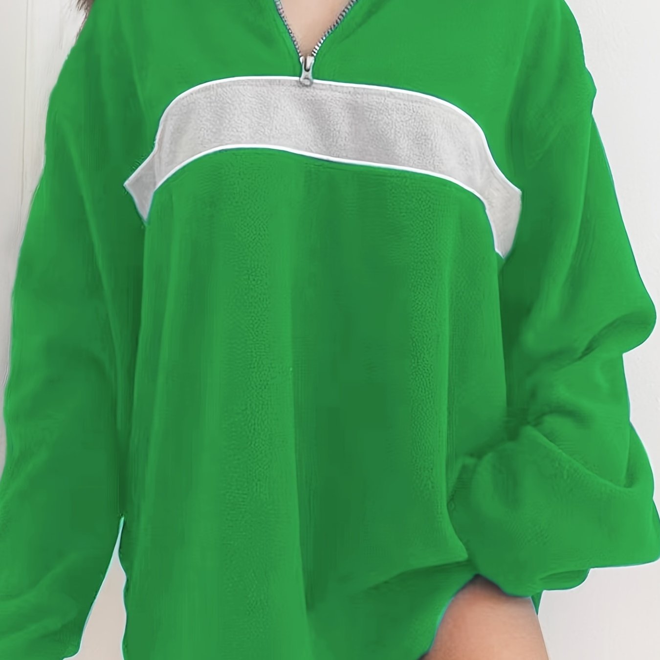 Retro Lapel Thermal Pullover, Casual Striped Colorblock Fashion Loose Long Sleeve Sweatshirt, Women's Clothing