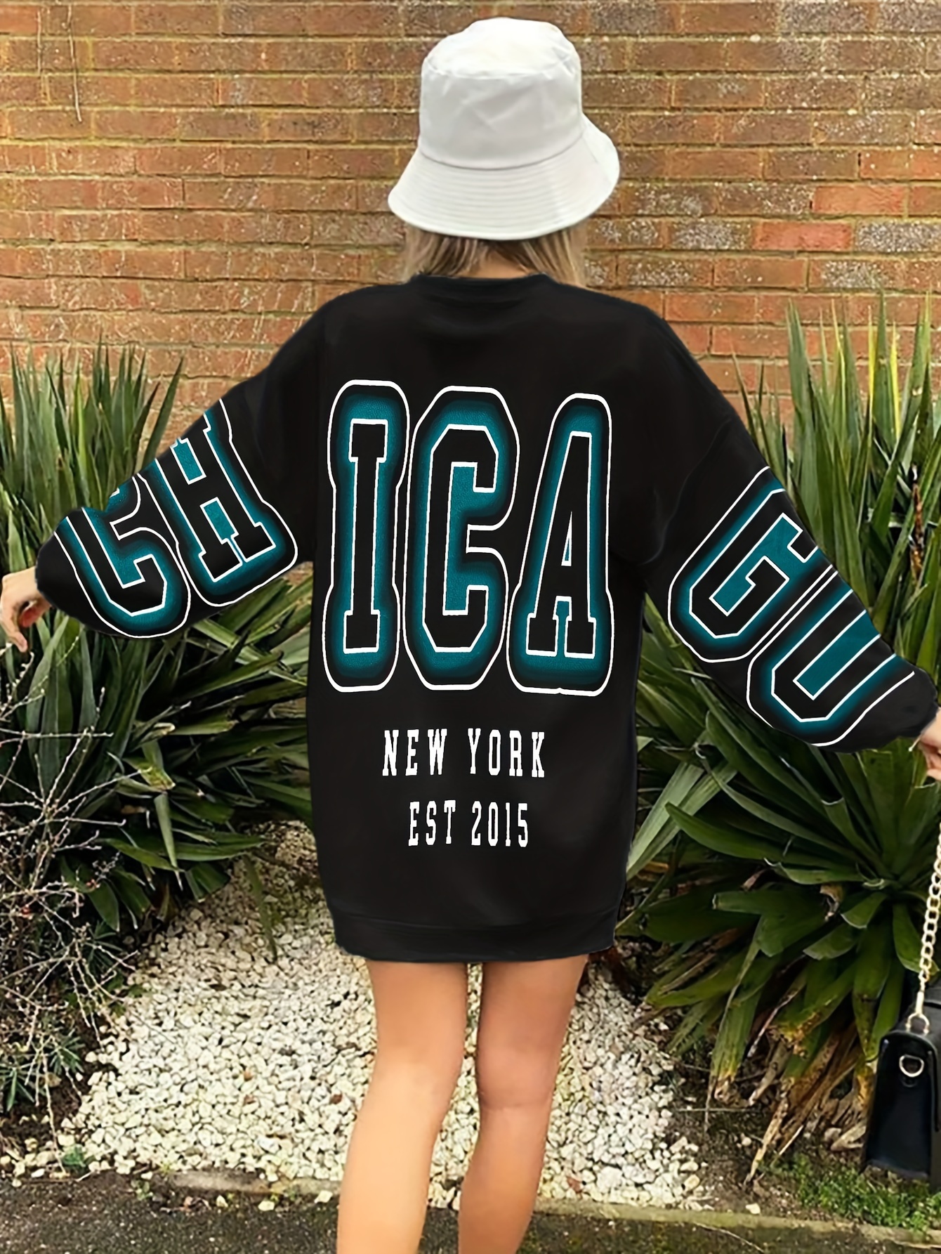 letter print drop shoulder sweatshirt casual long sleeve crew neck sweatshirt for fall winter womens clothing details 49