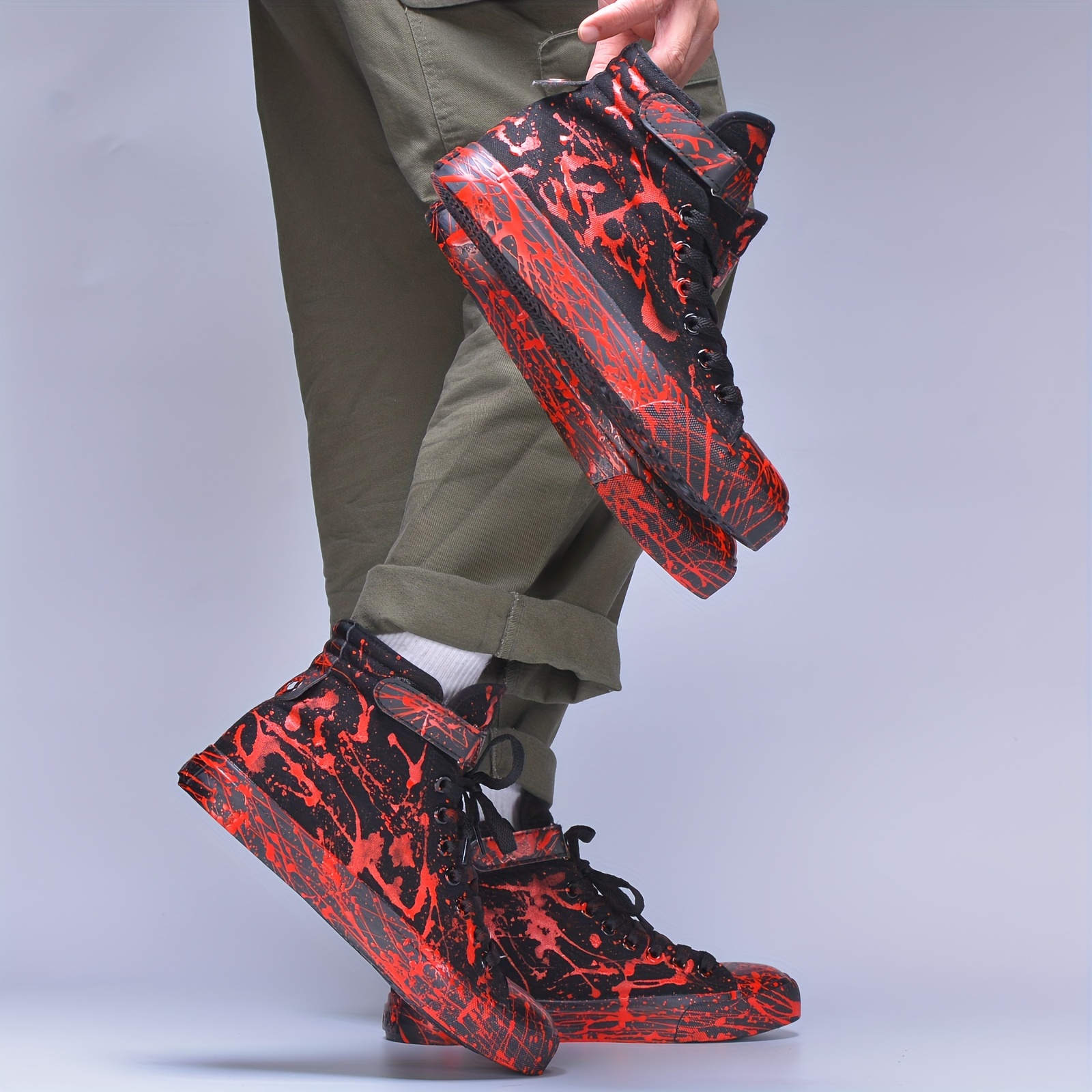 mens splashed paint pattern high top canvas sneakers lace up sneakers skate shoes athletic shoes casual walking shoes details 3