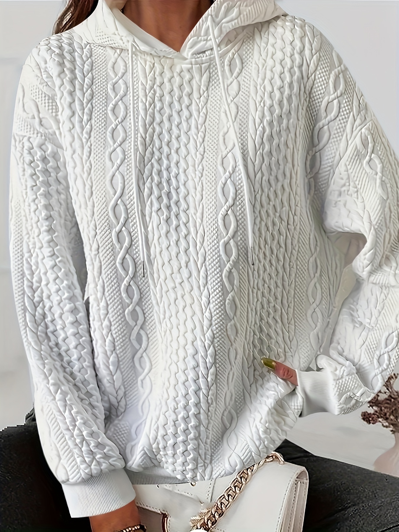 textured drawstring hoodies, textured drawstring hoodies casual long sleeve versatile sweatshirt womens clothing details 4