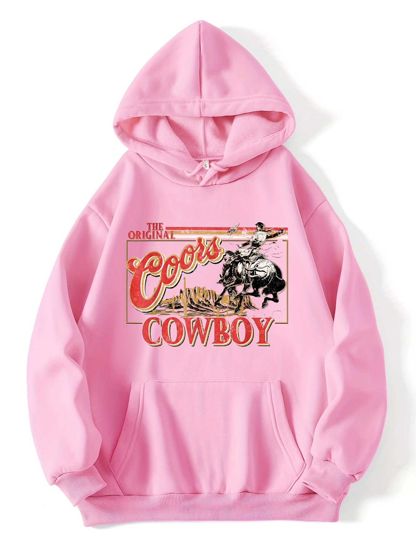 cowboy letter print drawstring hoodie casual long sleeve kangaroo pocket hoodie sweatshirt womens clothing details 0