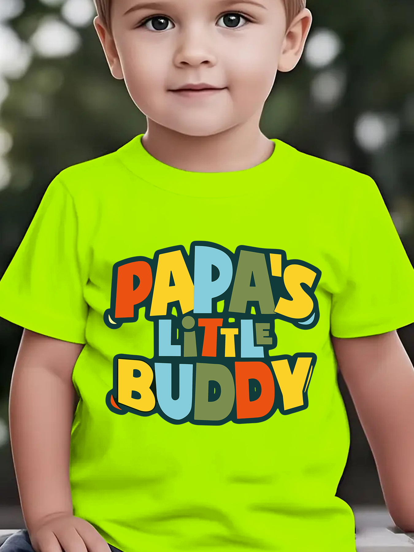 Summer Boys' Stylish Short-Sleeve T-Shirt with The Cartoon Print 'PAPA'S LITTLE BUDDY' for Outdoor Casual Wear, Model NY-DX3974