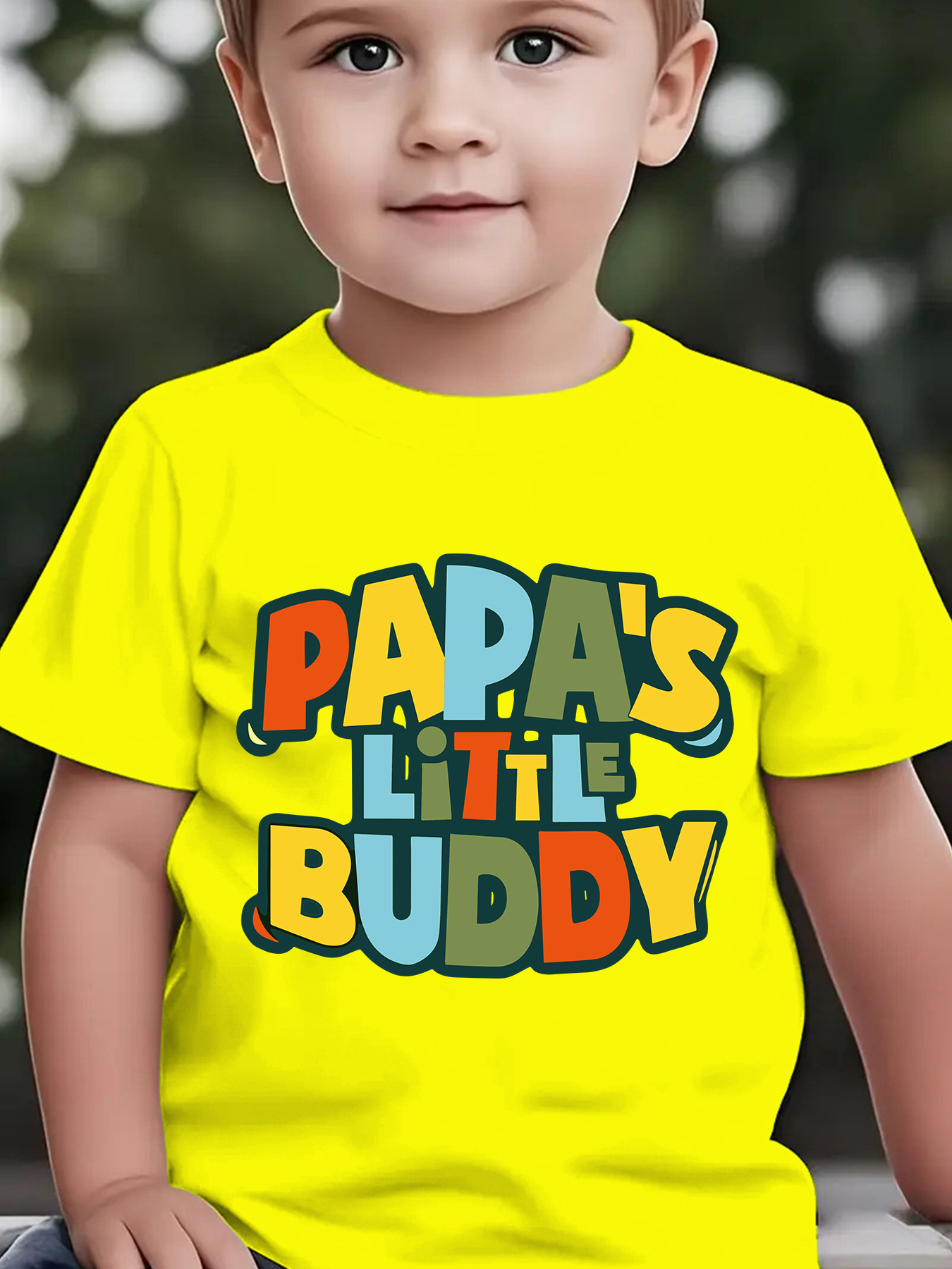 Summer Boys' Stylish Short-Sleeve T-Shirt with The Cartoon Print 'PAPA'S LITTLE BUDDY' for Outdoor Casual Wear, Model NY-DX3974