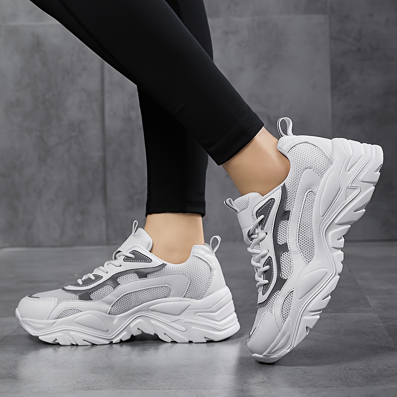 womens luminous chunky sneakers colorblock mesh low top running trainers breathable walking sports shoes details 6