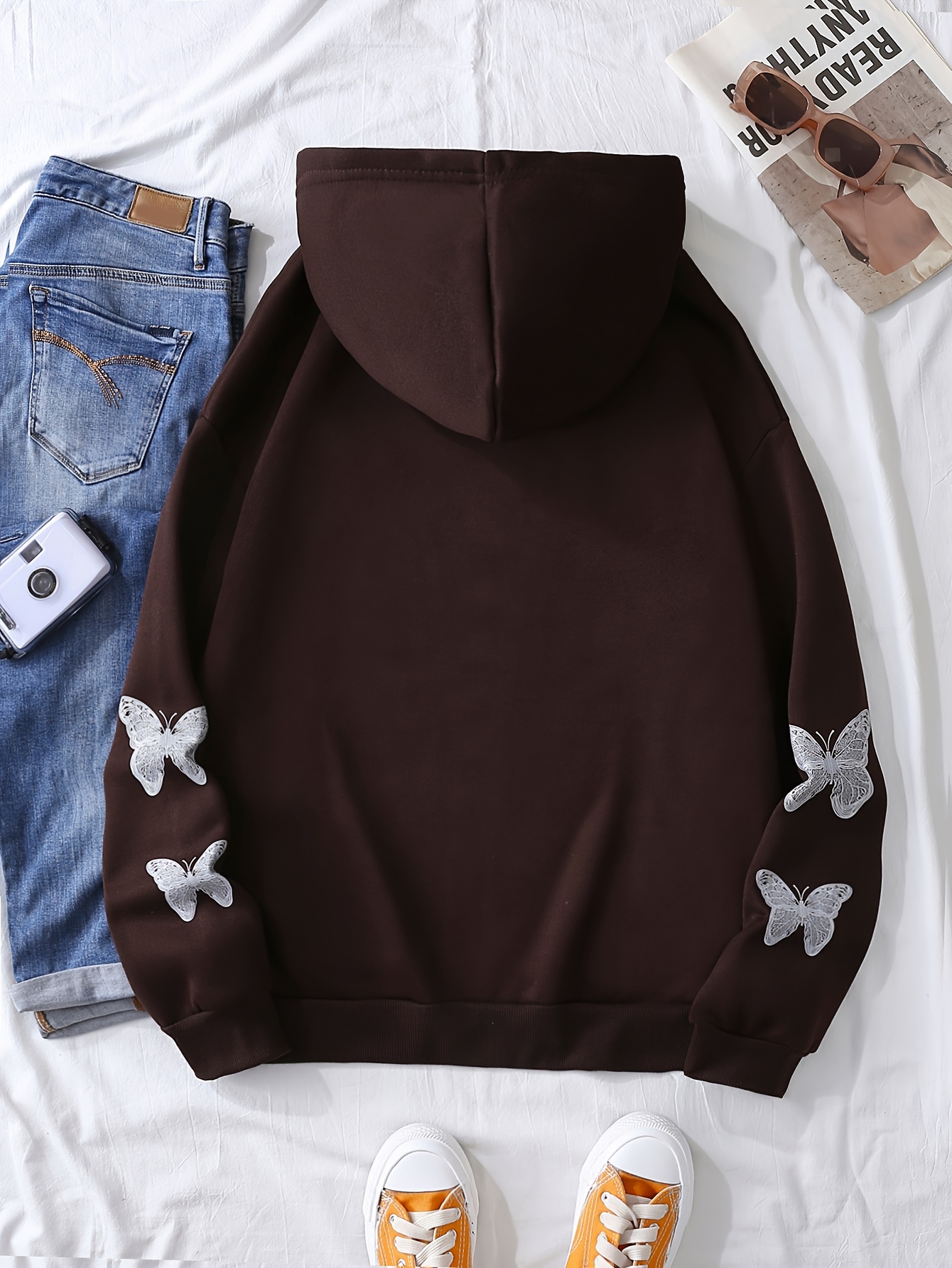 butterfly print sweatshirt y2k long sleeve crew neck zip up hoodies sweatshirts casual tops for spring fall womens clothing details 6