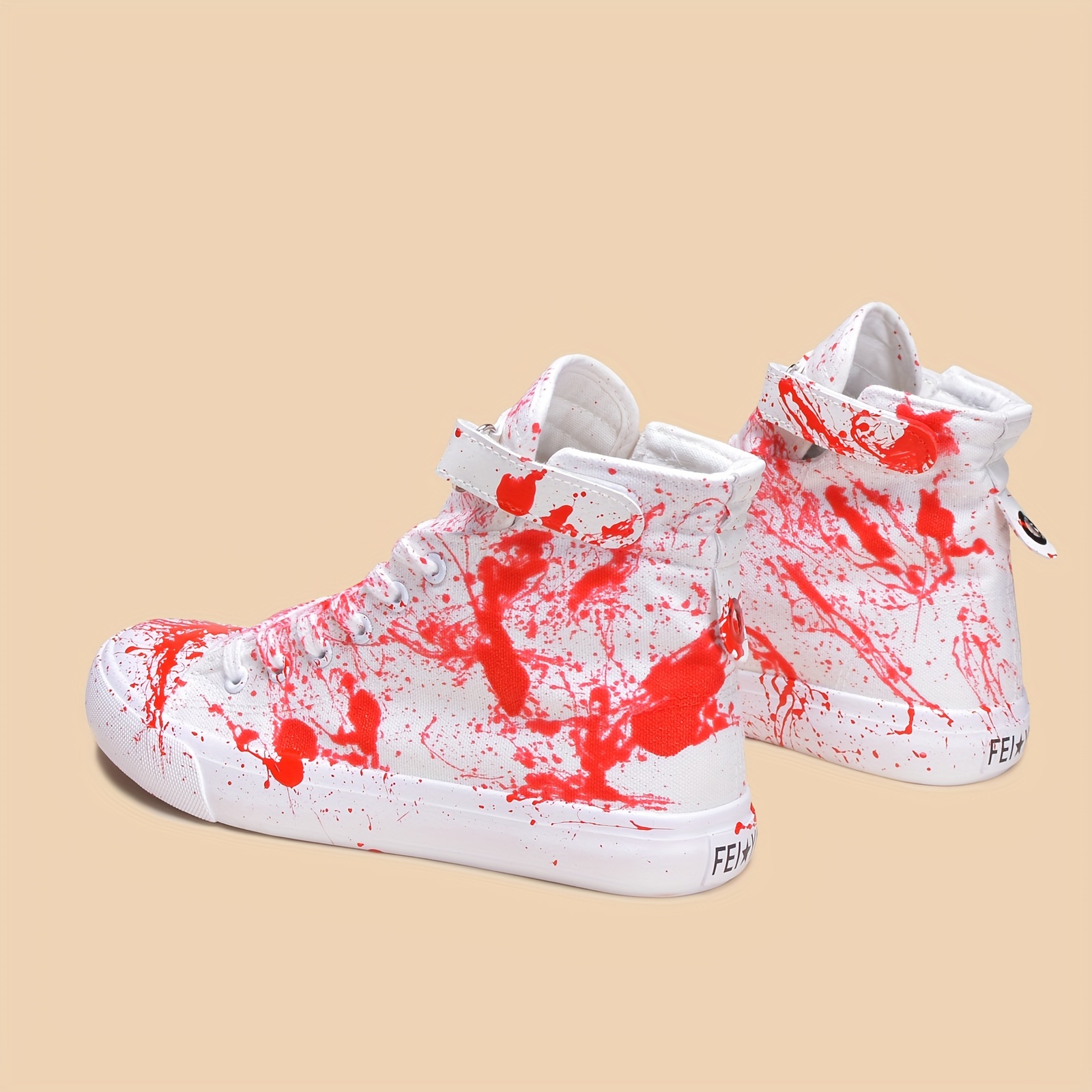 mens splashed paint pattern high top canvas sneakers lace up sneakers skate shoes athletic shoes casual walking shoes details 9