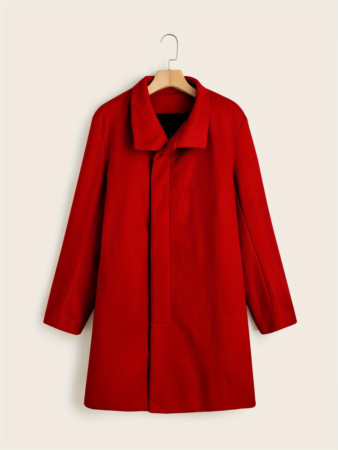 mens trendy retro solid long sleeve coat windbreaker lapel long overcoat for autumn winter details 7