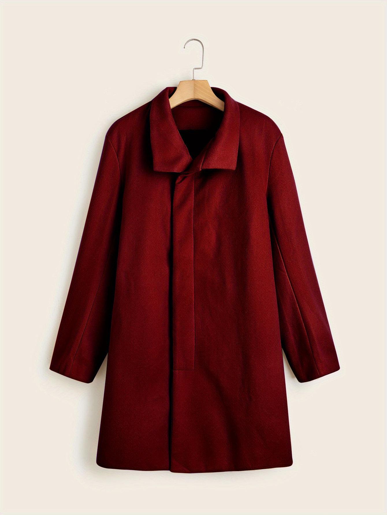 mens trendy retro solid long sleeve coat windbreaker lapel long overcoat for autumn winter details 31