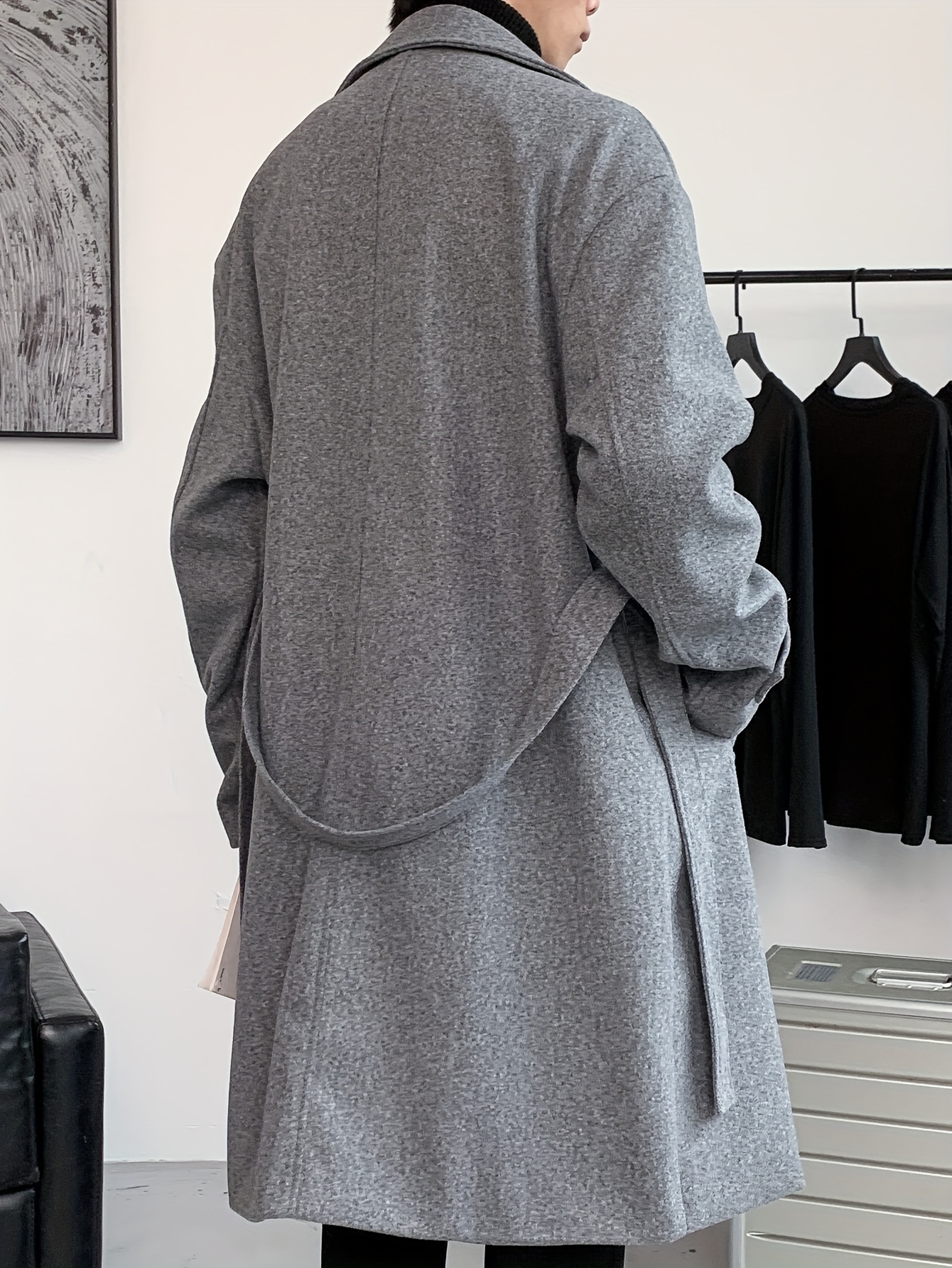 mens elegant single breasted trench coat casual lapel overcoat for fall winter details 16