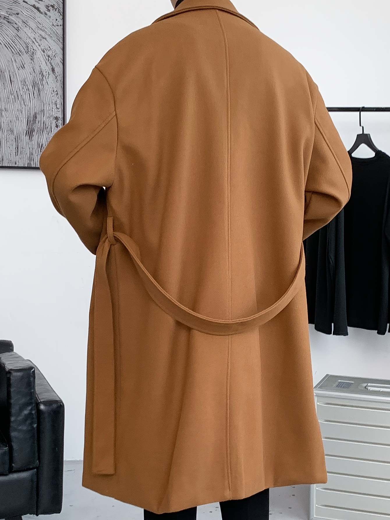 mens elegant single breasted trench coat casual lapel overcoat for fall winter details 4