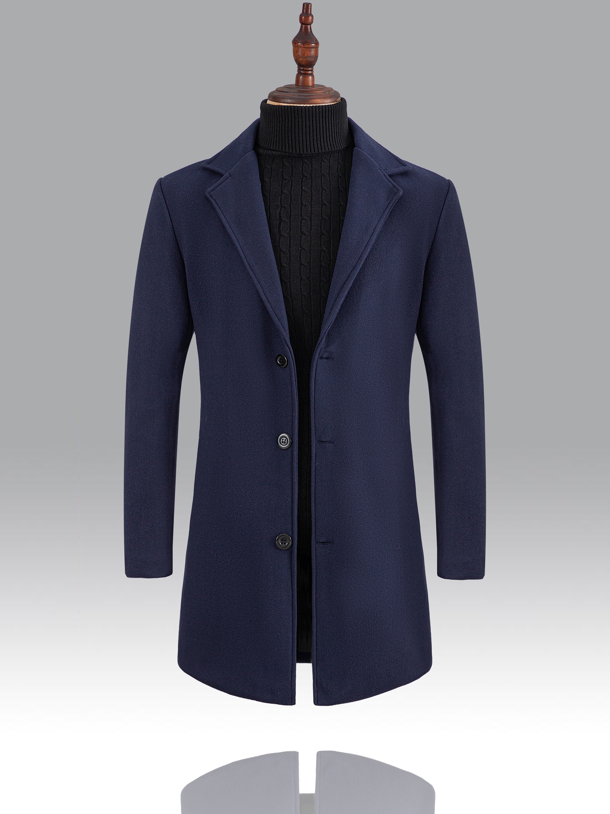 classic design warm coat mens semi formal mid length button up lapel coat for fall winter business details 5