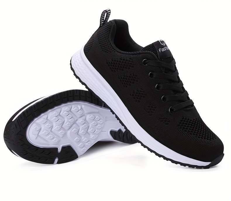 womens solid color casual sneakers lace up breathable flat soft sole shoes lightweight low top running shoes details 4