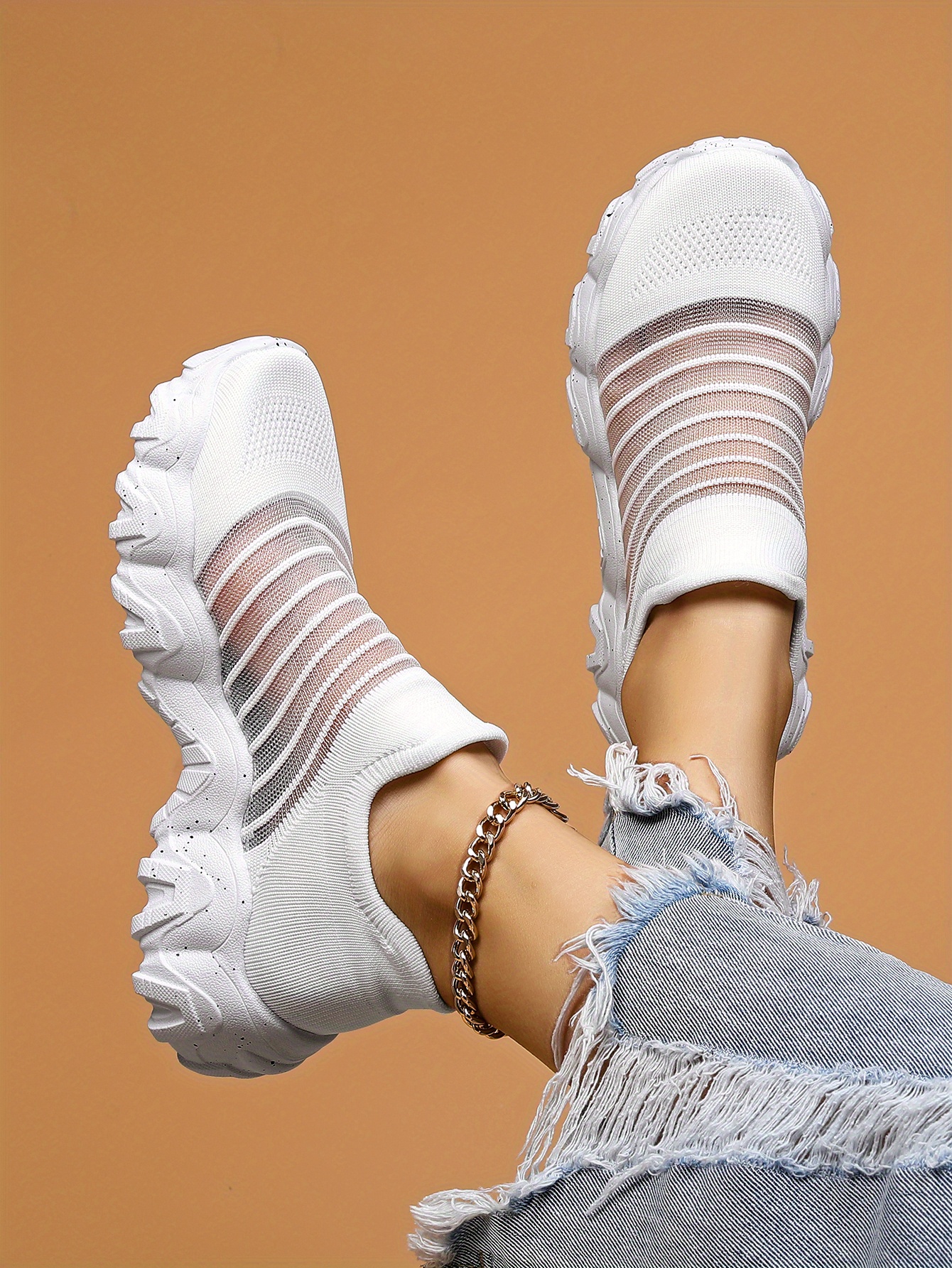 womens mesh panel sock sneakers slip on low top round toe breathable flatform shoes outdoor comfy sporty shoes details 9